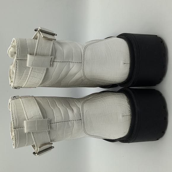 White Croc Embossed Combat Boots - Picture 3 of 7